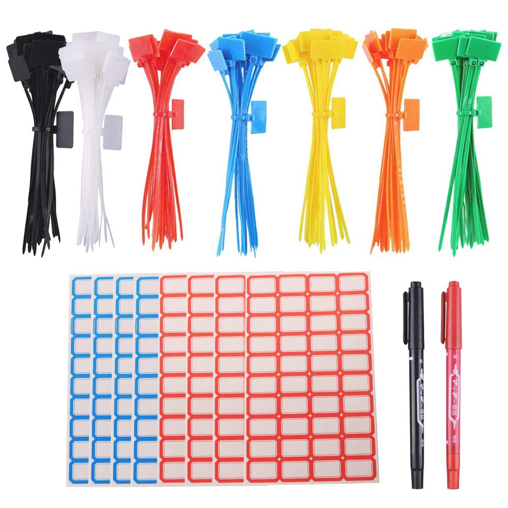 GTIWUNG 175Pcs Marker Ties, Nylon Cable Zip Ties Colorful, Adjustable Wire Ties, Self-Locking Cable Ties with White & Red Labels for Cable, Wire and Cord Management