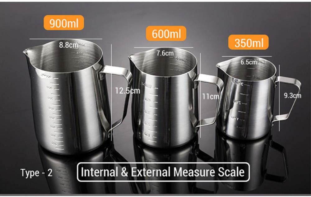 Milk Pitcher Frothing Jug Stainless Steel Milk Frothing Jug Coffee Pitcher Latte Art Cup Capacity 600Ml/1000Ml