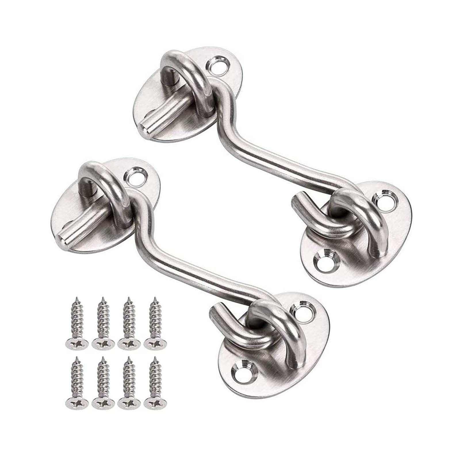 Hook and Eye Latch 3 Inch Grey Cabin Patio Door Hook and Eye White 2Pack Stainless Steel 75mm Heavy Duty Cabinet Latches for Door Gate Window Closet Shed Hardware Catch Silent Holder