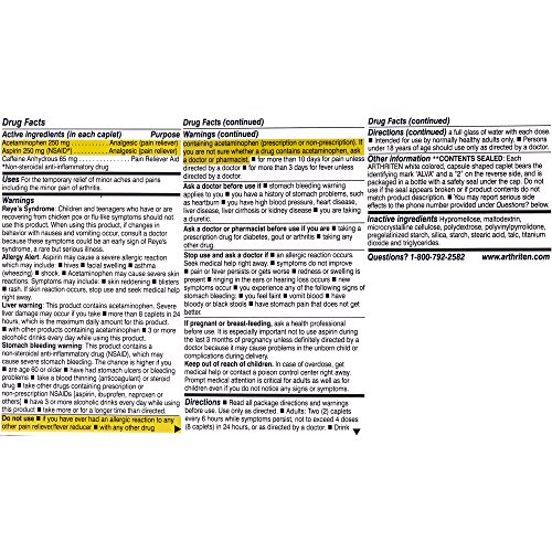 ARTHRITEN INFLAMMATORY PAIN FORMULA CAPLETS WITH 3 ACTIVE INGREDIENTS: ASPIRIN, ACETAMINOPHEN & CAFFEINE, WHITE, 28 COUNT (PACK OF 1)