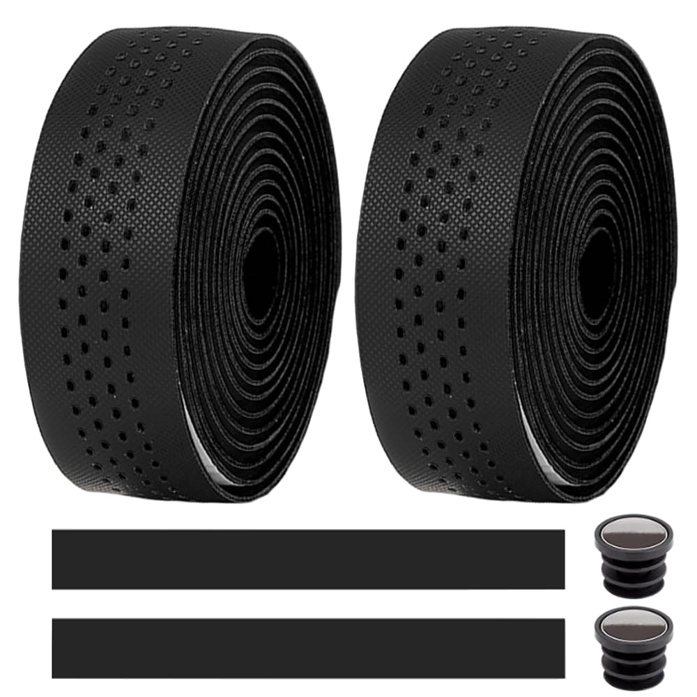 MOCNT Bicycle Handlebar Tape Breathable Cycling Bike Handlebar Tape PU EVA Handle Bar Grip Wrap Tapes Comfort Non Slip Shock Absorbent Road Bike Handlebar Drop Bar Tape Black