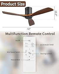 CACI Mall Flush Mount Ceiling Fan - 52 Inch Low