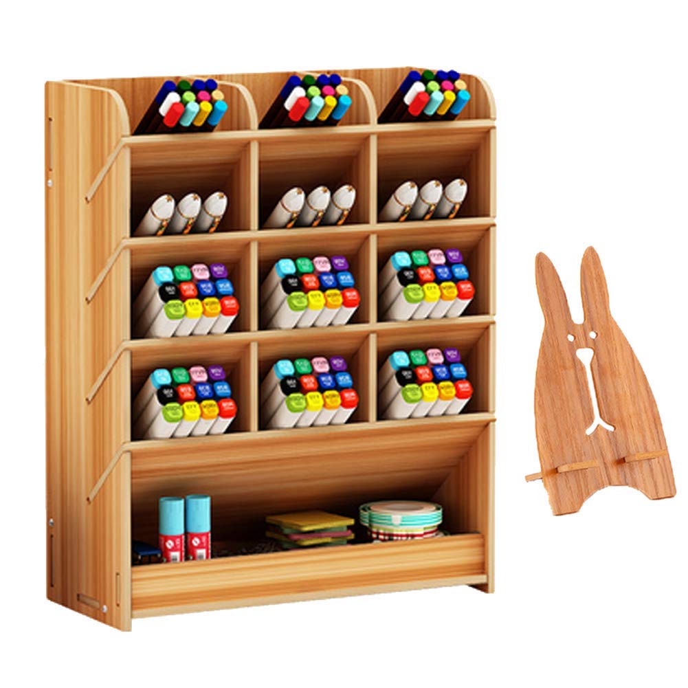 Vikmyer Wooden Desk Organizer Multi-Functional Desktop stationery Pen Holder Box for Home Office School Supply Storage Rack
