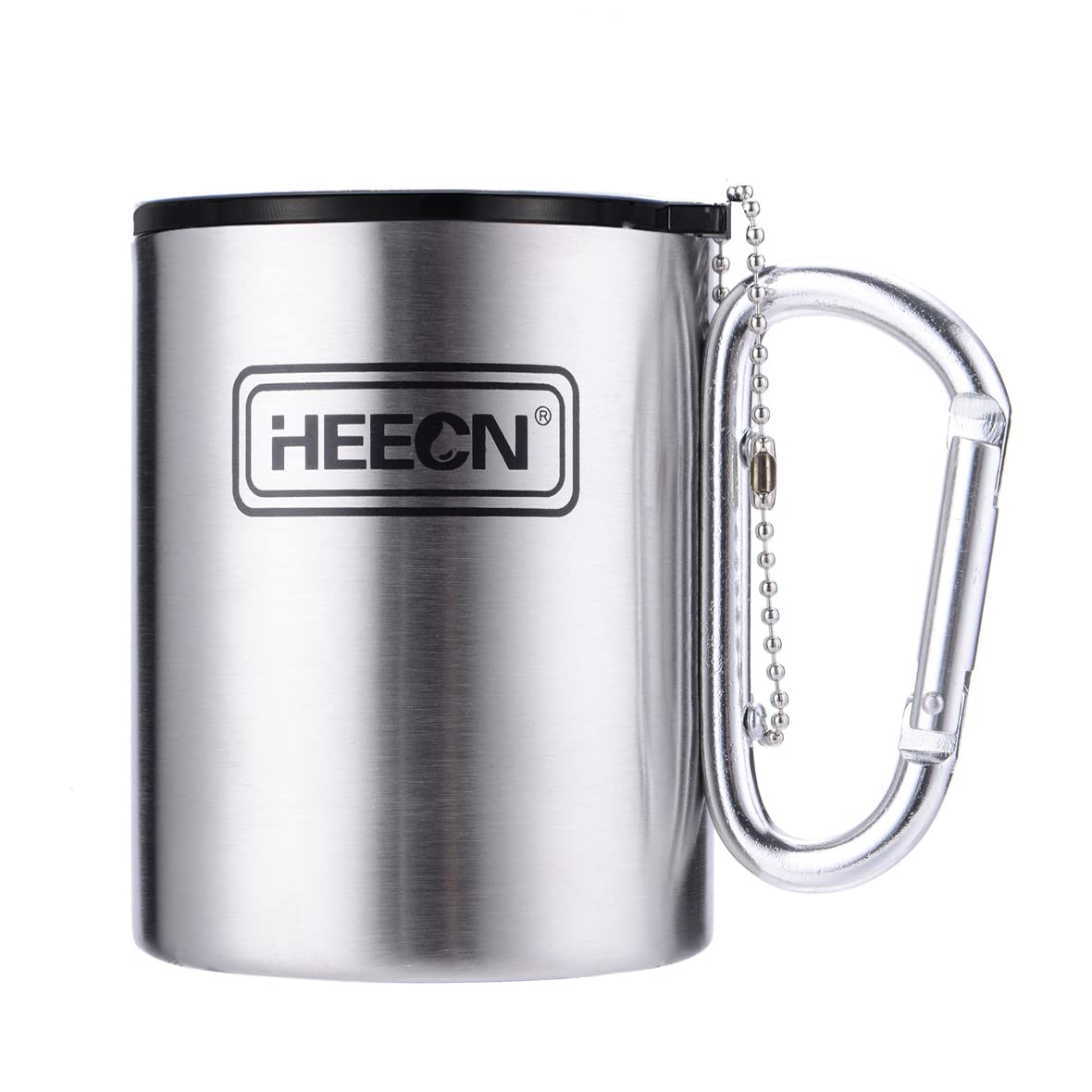 HEECN Carabiner Mug with Lid - Camping Mugs for Hot Drinks - Hiking Cup - Stainless Steel Coffee Cups - 330ml with Sealed Drinking Lid