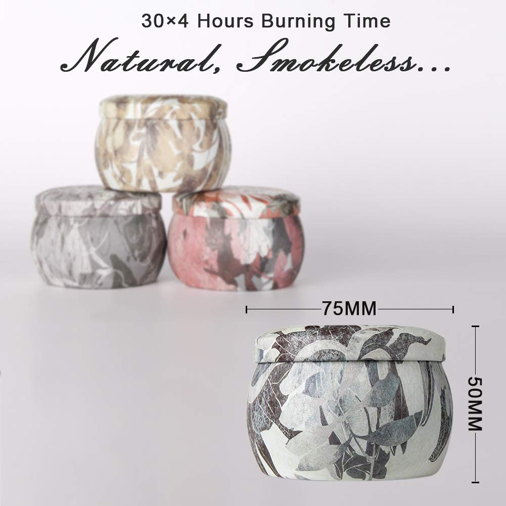 ARINO Scented Candles Gift Set 4pcs 120 Hours Burning Time Aromatherapy Candle Iron Pots Natural Wax Flavors of Rose Lemon Lavender Fig for Relax Sweet Dream and Clean Air (1)