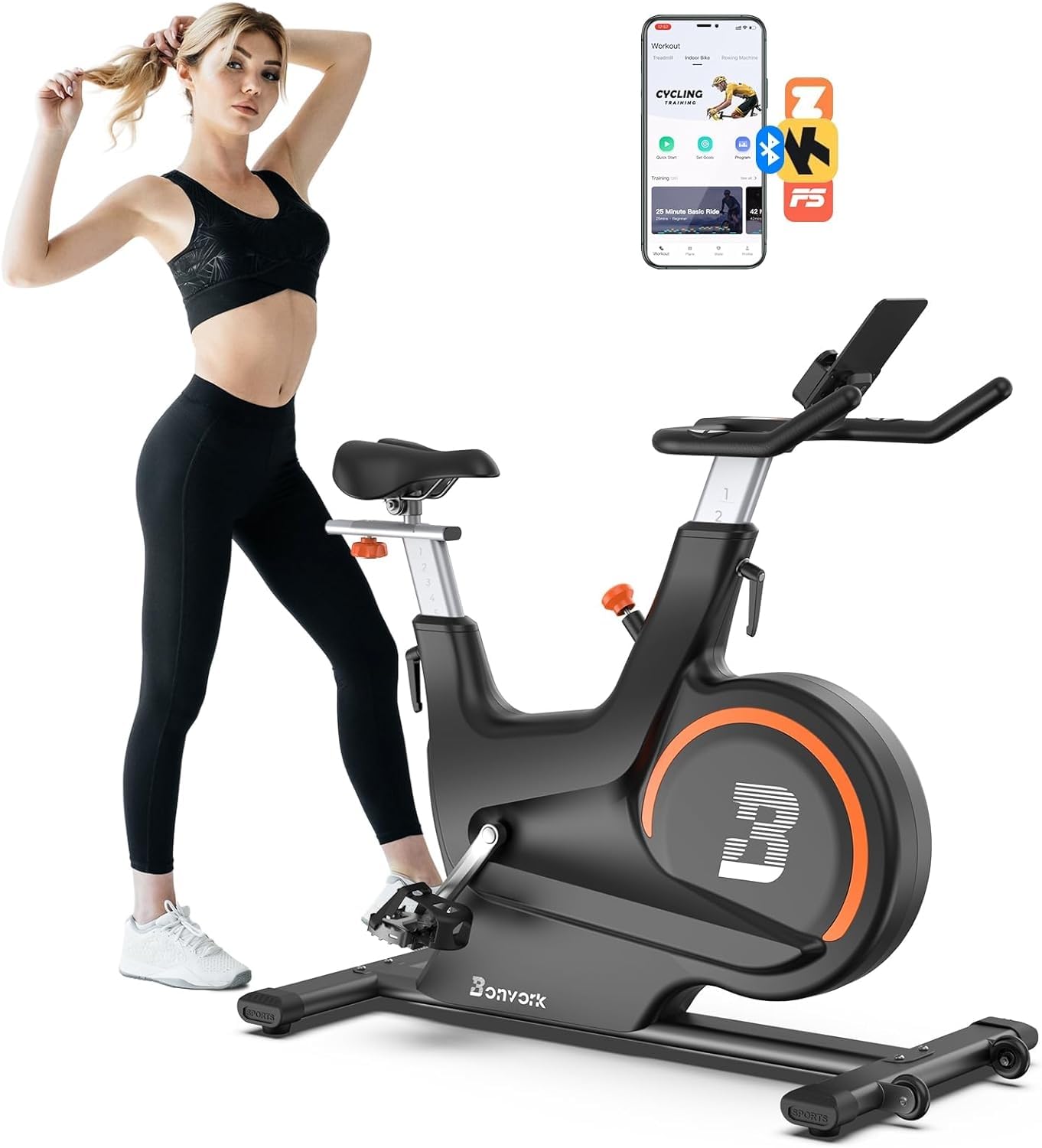 Photo 1 of Exercise Bike, Magnetic Resistance Indoor Cycling Bike Stationary, Less than 20 dB Silent Belt Drive, 40 LB Heavy Flywheel, 2 Adjustable Seats, for Home Gym, Compatible with a Variety of Fitness Apps