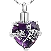 constantlife Crystal Heart Shape Cremation Jewelry Memorial Urn Necklace for Ashes, Stainless Steel Ash Holder Pendant Keepsake with Gift Box Charms Accessories for Women