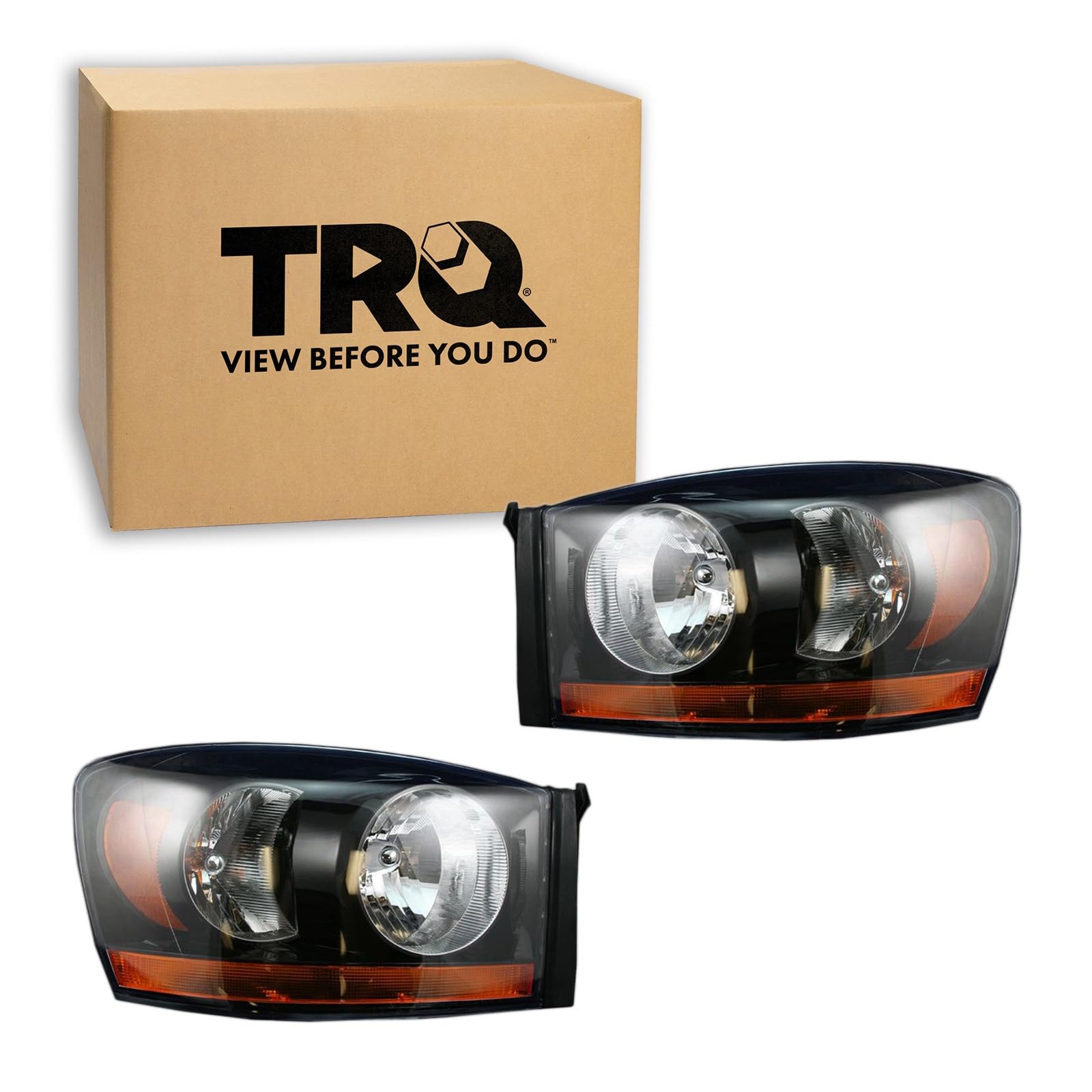 TRQ 2 Piece Headlight Assembly Set Black Bezel