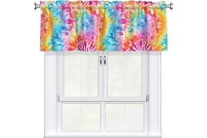 WHJSSF tie dye Rainbow Prints Short Curtain Valance with Rod Pocket - 54x18in Light Filtering Peach Skin Fabric for Kitchen, 