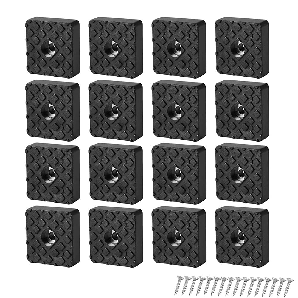 GZGXKJ 16 Pcs Black Square Rubber Chair Leg Floor Protectors Glide Non-Slip Furniture Table Chair feet Floor Protector with Screws(30 * 30 * 10mm)