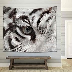Close Up of White Bengal Tiger Eye - Fabric Wall Tapestry Home Decor - 51x60 inches