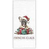 Lengues Christmas French Bulldog Kitchen Towels, French Bulldog Gifts Hand Towels, Dog Lover Gifts Dish Tea Towel for Kitchen Decor, Christmas Dog Decorative Hand Towel for Bathroom 16x24inch