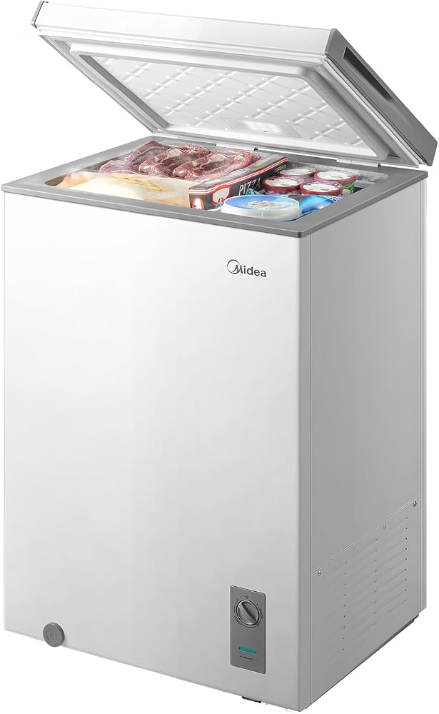 Midea 3.5 Cu.ft Chest Freezer, Fridge Freezer Convertible with LED Light | Removable Basket, Adjustable Temperature, For Kitc