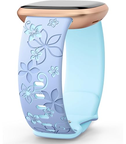 Flower Engraved Replacement Band For Fitbit Versa 4/Versa 3/Sense 2 - Dandelion Silicone Strap For Women
