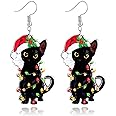 Christmas Earrings for Women Cute Gingerbread Man Elf Fawn Charm Earrings Acrylic Fashion Christmas Tree Cat Dinosaur Funny Earrings Xmas Party Favors Decor Accessories