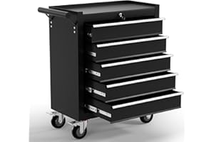 Gymplis 5-Drawer Tool Chest,Rolling Tool Cart with Wheels,High Capacity Tool Cabinet with Locking System for Garage, Warehouse, Workshop-Black