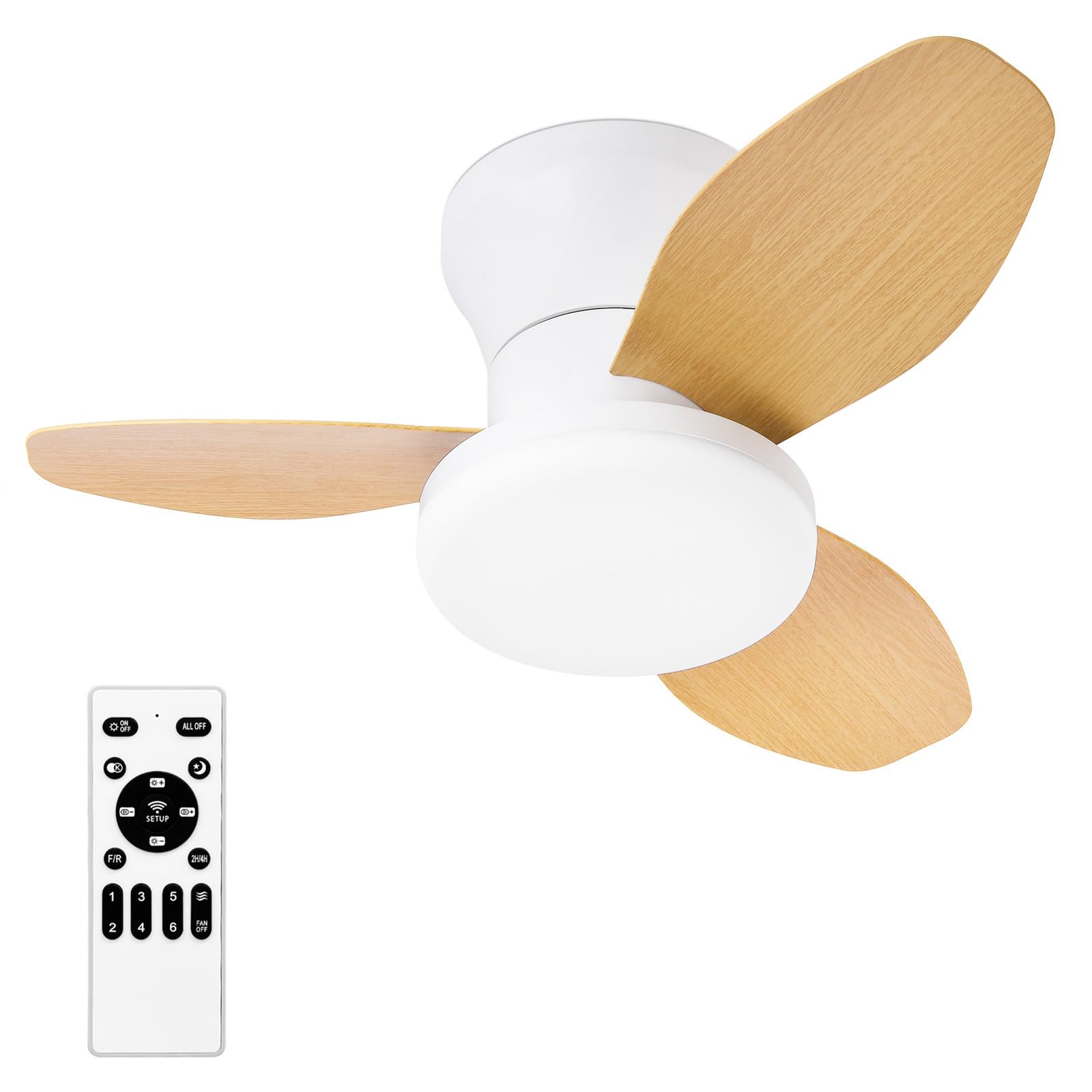 Photo 1 of Glowall Small Ceiling Fan with Lights, 25 Inch Flush Mount with Remote Control, Reversible Quiet DC Motor, 3 Blades, 6 Speeds, Dimmable LED, Adjustable Color Temperature, Timer