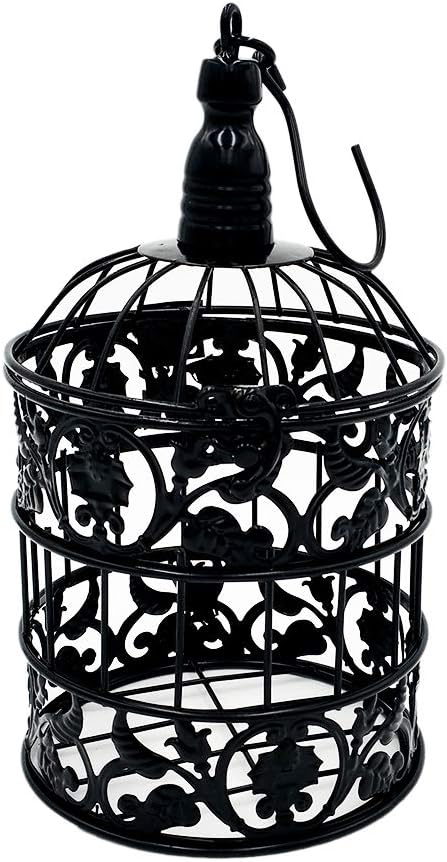 PET SHOW 7" Cute Small Mini Round Birdcages Metal Wall Hanging Bird Cage Wedding Gift Card Holder Party Decoration Black Pack of 1