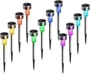 Solar Lights Outdoor, 12Pack Waterproof Solar Garden Lights, Stainless Steel LED Landscape Pathway Light Solar Powered, Super Bright LED Landscape Lighting for Yard, Walkway Yard & Lawn - Multicolor