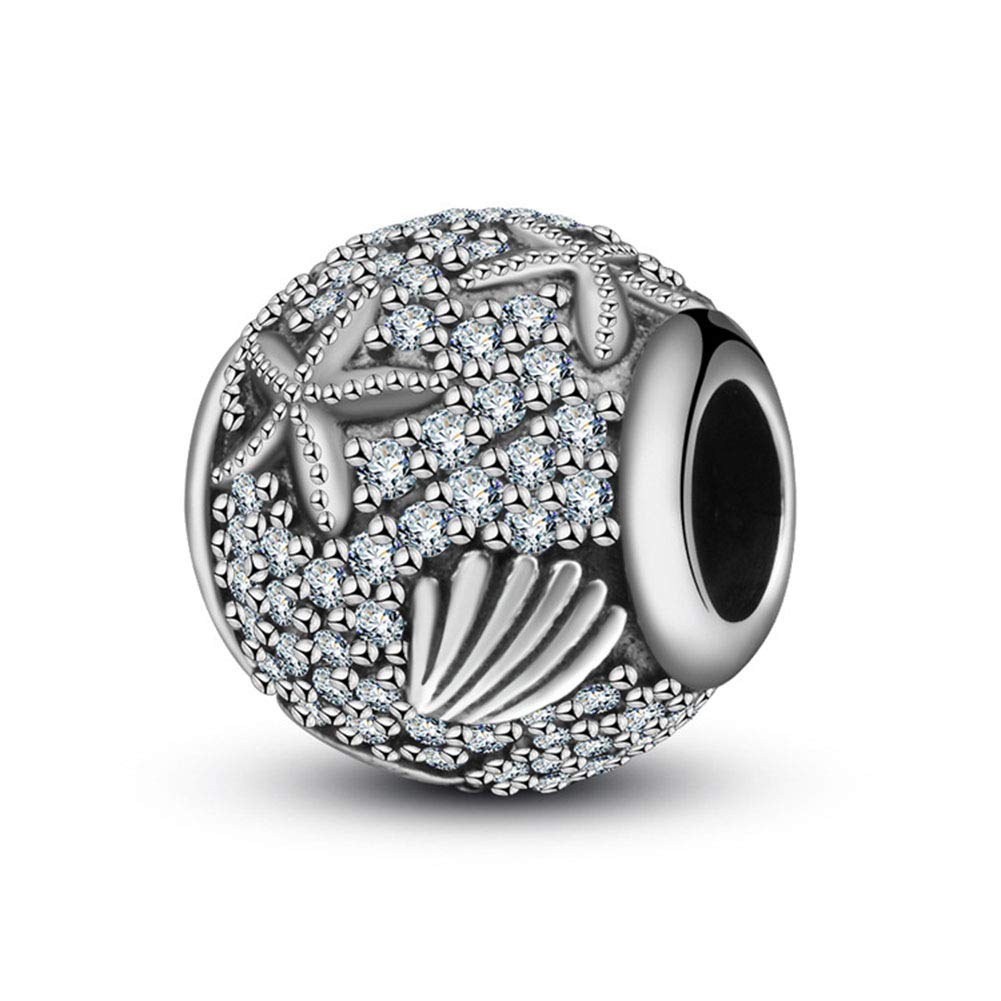 Starfish Charm 925 Sterling Silver Shell Charm Ocean Charm Birthday Charm for Pandora Charm Bracelet (White)