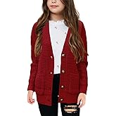 Imily Bela Girls Sweaters Kids Open Front Button Down Knit Cardigans with Pockets