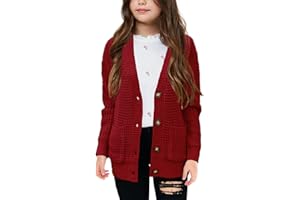 Imily Bela Girls Sweaters Kids Open Front Button Down Knit Cardigans with Pockets