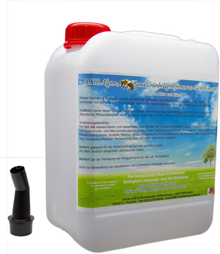 A.K.B. Algenentferner, Grünspanentferner, Grünbelagentferner 20-Fach Hochkonzentrat, 1415 (5 L + 1 Gratis-Ausgiesser),BAuA Nr.N-62256