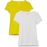 Amazon Essentials Women's Slim-Fit Cap-Sleeve Scoop Neck T-Shirt, Pack of 2