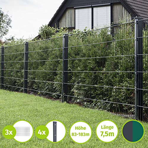 HORI® Doppelstabmattenzaun Komplettset I Höhe 123 cm I Anthrazit I RAL 7016 I mit Klemmhaltern I Zaunlänge 7,5 m – Bild 3