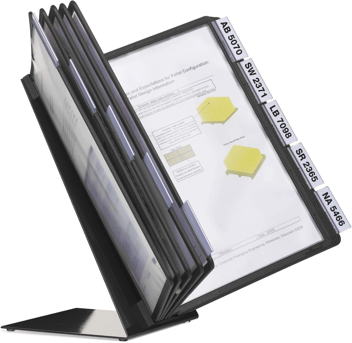 Durable VARIO Display Panel Desk Unit | 10 Panels and Tabs in Black | Perfect for Storing and Displaying A4 Documents