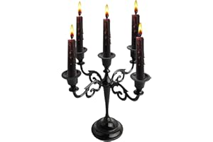 Rely+ 5 Arm Candelabra 10inch Tall Black Glossy Taper Candle Holders, Candle Stands for Home Decor, Wedding, Parties, dining 