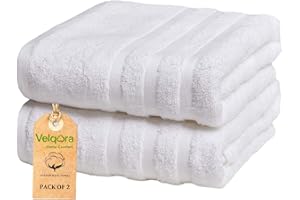 Velqora Cotton Bath Towel – Large 30x60 Inches, Soft, Thick & Absorbent Towel for Bathroom, Spa, or Home Use (White, 2 Pack – 30"x60")