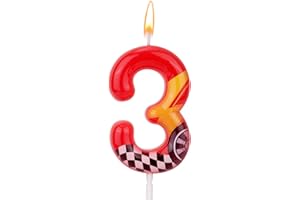 Racing Cars Themed Birthday Candle, Red Racing Car Lightning Number Candle Perfect Cake Toppers and Birthday Anniversary and 