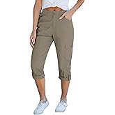GRAPENT Cargo Capri Pants for Women High Waisted Relaxed Fit Elastic Knit Waist Casual Capris Trousers Cropped Pants