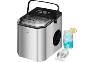 Ice Maker Countertop with Bullet Ice, Zstar 10,000pcs/26Lbs/Day, Portable Ice Machine with Ice Scoop, 45lb Quiet Design and Self-Cleaning Function for Kitchen Office Stainless Steel