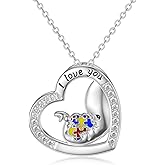 LONAGO Mother Elephant Necklace Autism Awareness Elephant Heart Pendant Necklace For Women