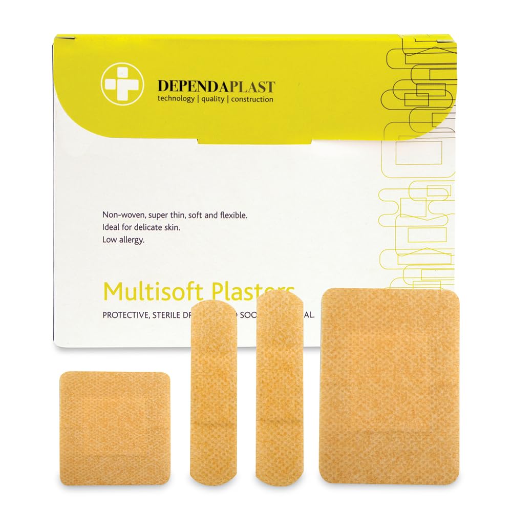 Dependaplast Multisoft Plasters, Non-Woven Polyester, Highly Flexible, Skin-Friendly, Low Allergy - Assorted Box of 100