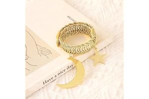 No-Drill Curtain Tiebacks with Star and Moon Design, Gold Spring Loop Holdbacks and Curtain Clips, Window Treatment Accessori