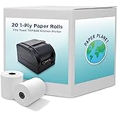 PaperPlanet White Bond Paper for Toast TKP300 Kitchen Printer | 20 Rolls | 1-Ply White Bond Paper, Compatible with Toast Kitchen Printer, Fits TKP300 SNBC BTP-M300