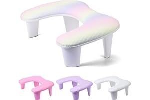 INENK Professional Nail Tech Hand Rest - U-Shaped Manicure Arm Cushion, Large Microfiber PU Leather Pillow for Acrylic Nail Technicians (Light Rainbow Color)