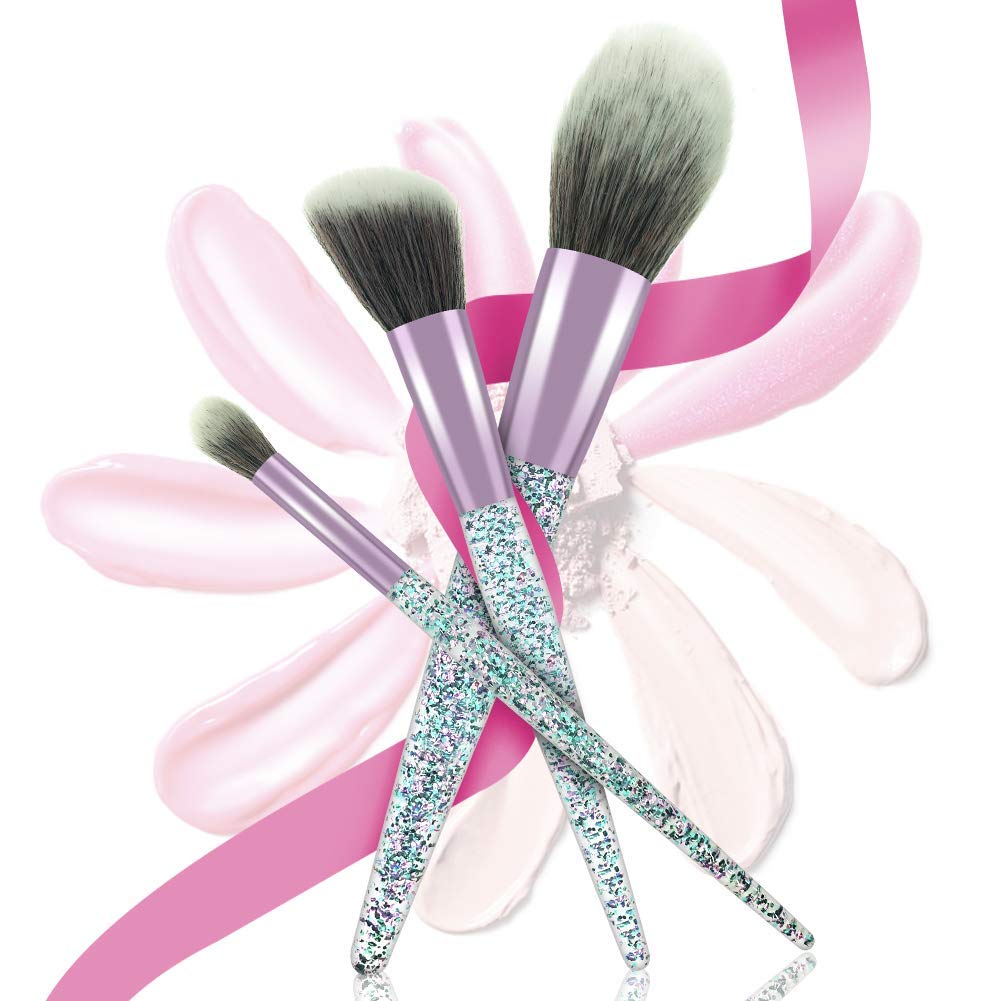 POYINRO Makeup Brushes, Makeup Brush Set, 10 PCS Premium Crystal Handle Synthetic Essential Cosmetics Brush Kit with Leather Bag for Face Powder Foundation Blending Blush Concealer Eye Shadow Brush: Beauty
