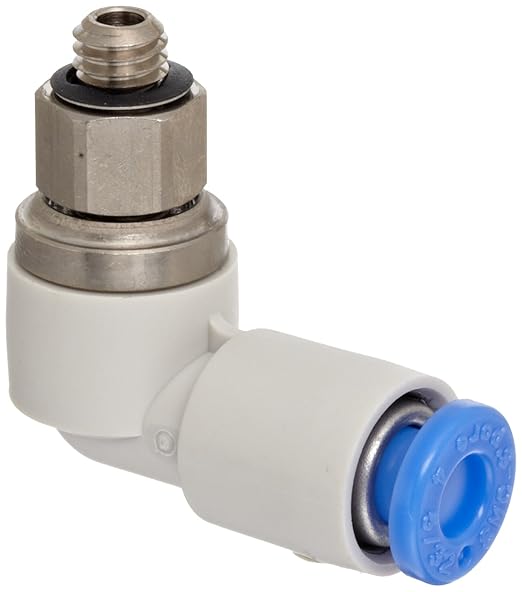SMC KSL04M5 PBT Rotary PushtoConnect Tube Fitting, 90 degree Elbow, 4 mm Tube OD x M5x0.8