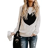 Alsol Lamesa Women's Cute Heart Sweater Long Sleeve Crewneck Pullover Ribbed Knit Casual Sweaters