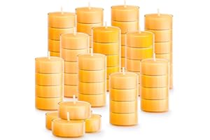 50PCS Pure Beeswax Tealight Candles, Natural Scent, Clear Cup， Raw