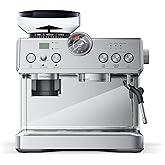 DISHUP Espresso Grinder Machine, Semi-Automatic Espresso Maker with Milk Frother, 20 Bar ULKA Pump & 31 Precision Grind Setti