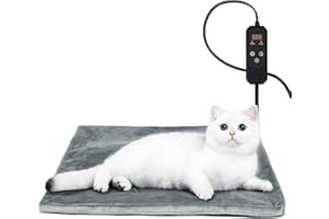 Niubya Pet Heating Pad for Dogs and Cats, Adjustable Temperature and Waterproof Pet Heated Mat with Timer, Electric Heating Pet Bed with Chew Resistant Cord and Soft Washable Cover, 20"x16"