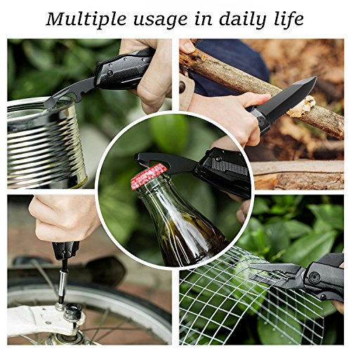 Bibury 5 en 1 Couteau Multifonction, Couteau Pliant Pince Multifonction, Couteau Militaire de Poche Survie en Acier Inoxydable avec Pince Tournevis pour Activités Extérieures, Camping,Randonnée