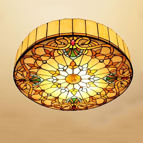 Tiffany Style Ceiling Light Stained Glass Cover Retro Baroque