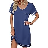 Ekouaer Womens Nightgowns for Women Short Sleeves V Neck Sleepwear Plus Size Sleepshirt Short Nightshirt Tshirts Dress S-XXL