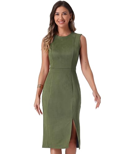 Melliflo Women's Suede Bodycon Midi Dress Long Sleeve Ruched Elegant Cocktail Party Dresses Smocked Suede Solid Dress Brown : Clothing, Shoes & Jewelry